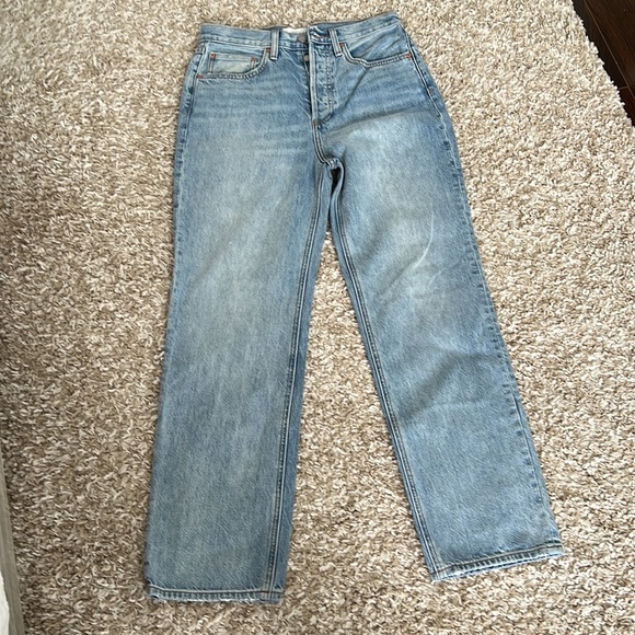 Never Worn Aritzia Denim Forum Joni High Rise Loose in Picture This Bleu Sz 26 - Picture 7 of 12